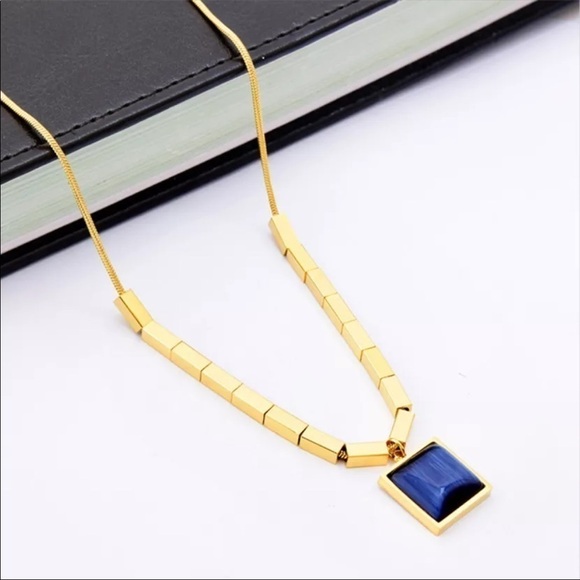 New Blue Opal 18K Gold Plated Chain Necklace - Picture 6 of 11